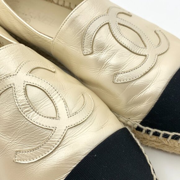 H12169 Chanel Size 38 Colorblock Round Toe Braided Slip-On Fisherman Shoes Pleat - Picture 9 of 9